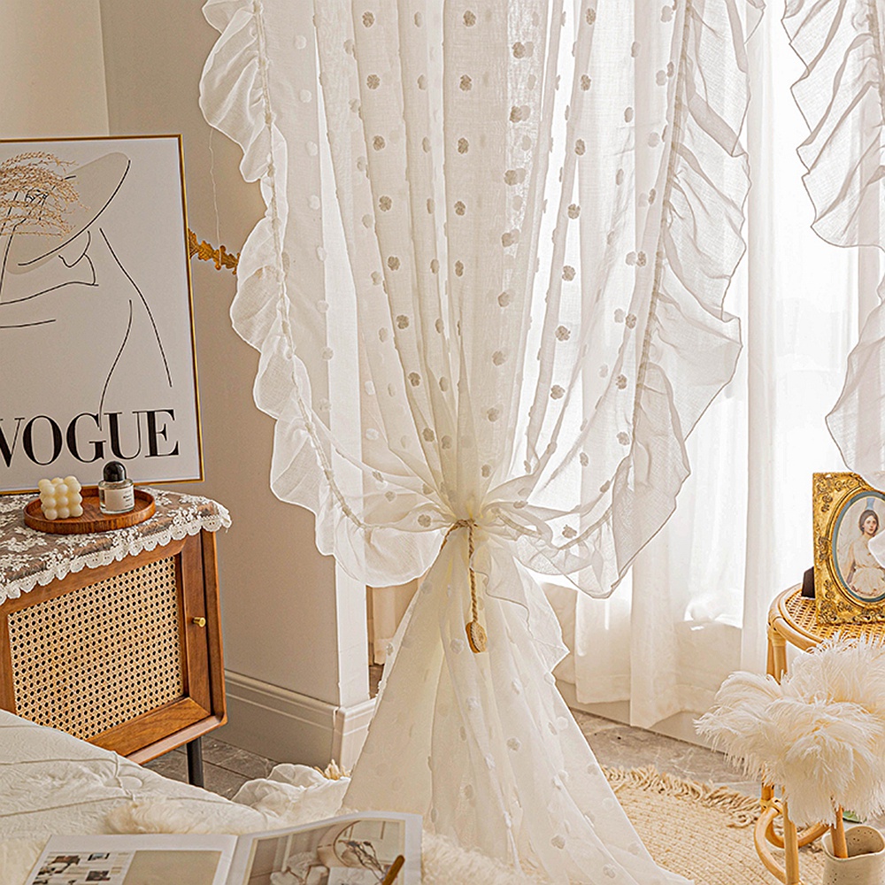 White Pompom Sheer Curtains Gi - Baby Nursery Curtains avis et prix