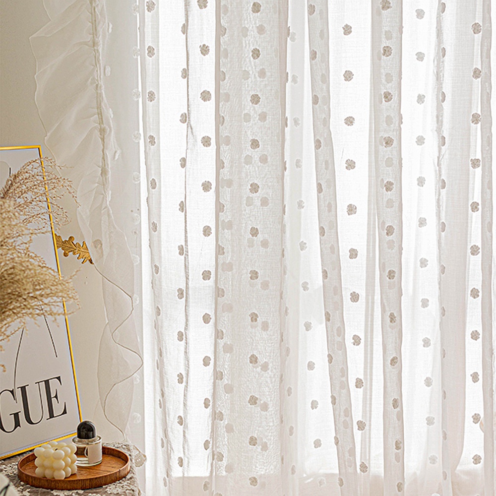 White Pompom Sheer Curtains Gi - Baby Nursery Curtains avis et prix