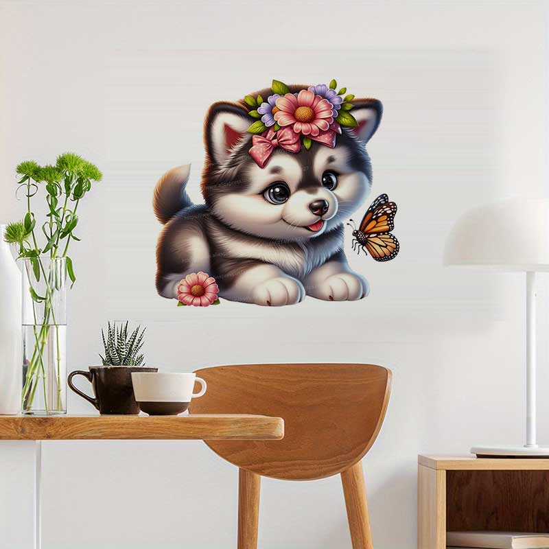 Flower and Dog Wall Sticker Ba - Baby Nursery Mural Wallpaper avis et prix