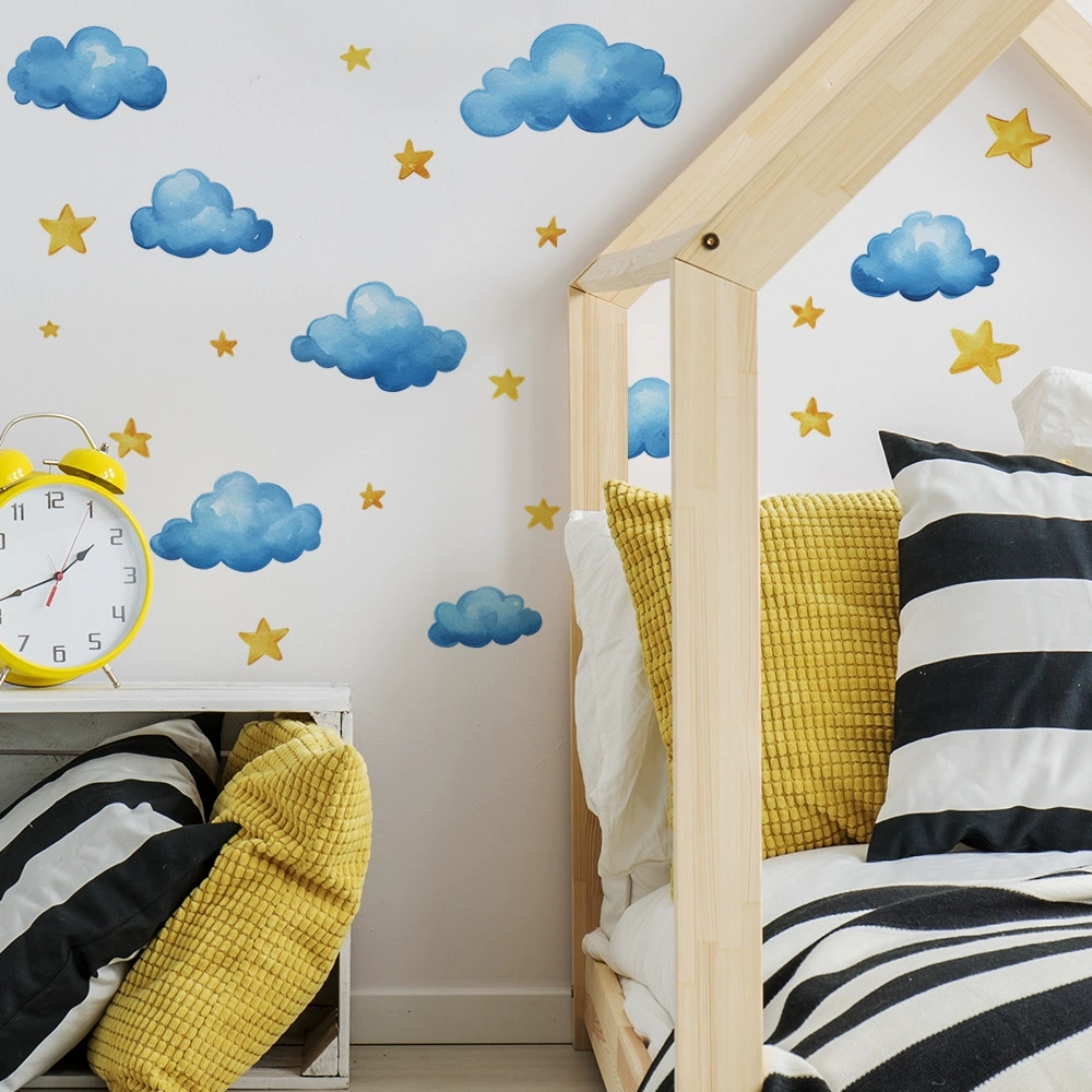 Hand Painted Clouds Stars Wall - Baby Nursery Mural Wallpaper avis et prix