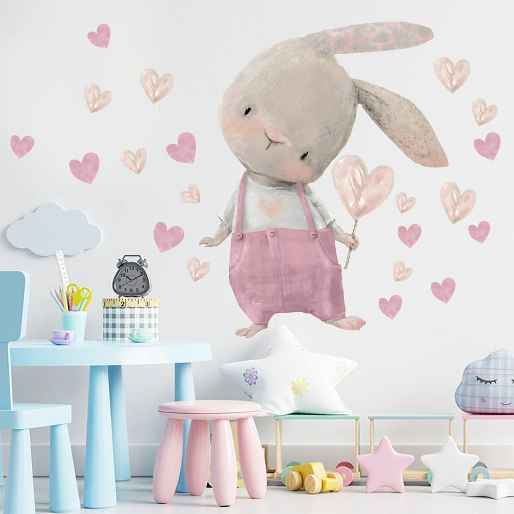 Cute Bunny Hearts Wall Sticker - Baby Nursery Wallpaper Girl avis et prix