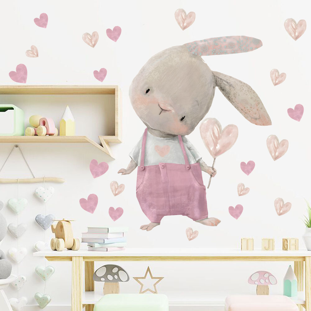 Cute Bunny Hearts Wall Sticker - Baby Nursery Wallpaper Girl avis et prix