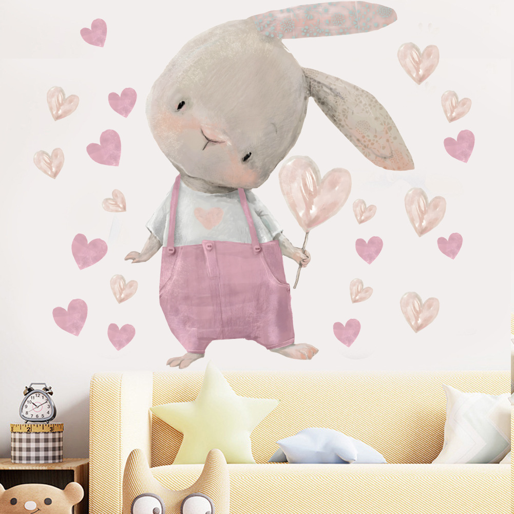 Cute Bunny Hearts Wall Sticker - Baby Nursery Wallpaper Girl avis et prix