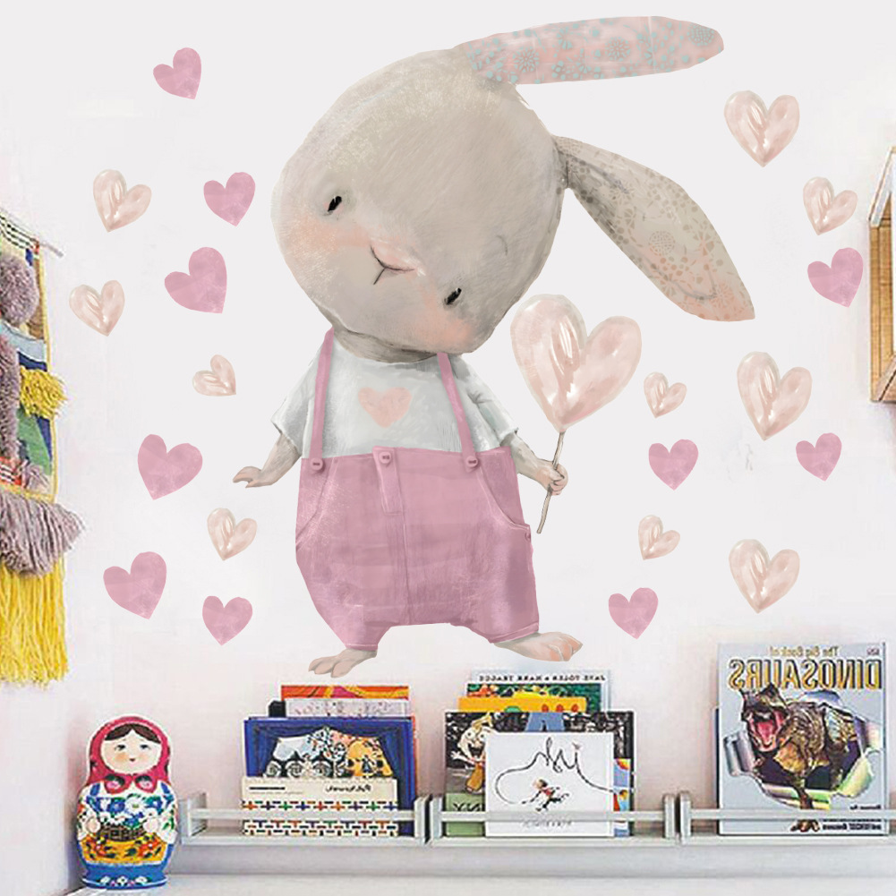 Cute Bunny Hearts Wall Sticker - Baby Nursery Wallpaper Girl avis et prix