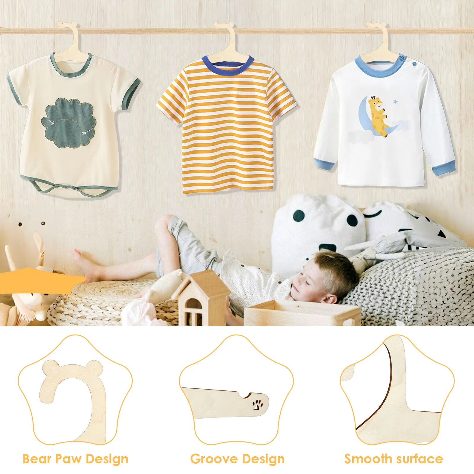 20Pcs Wooden Baby Hangers Smoo - Baby Nursery Uniform avis et prix