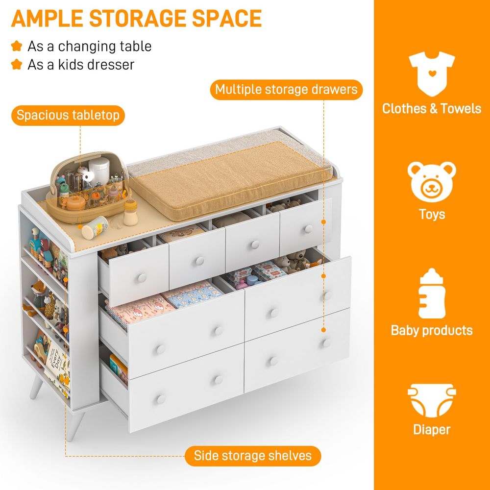 Kids Dresser Cabinet with 8 Dr - Baby Nursery Chest Of Drawers avis et prix