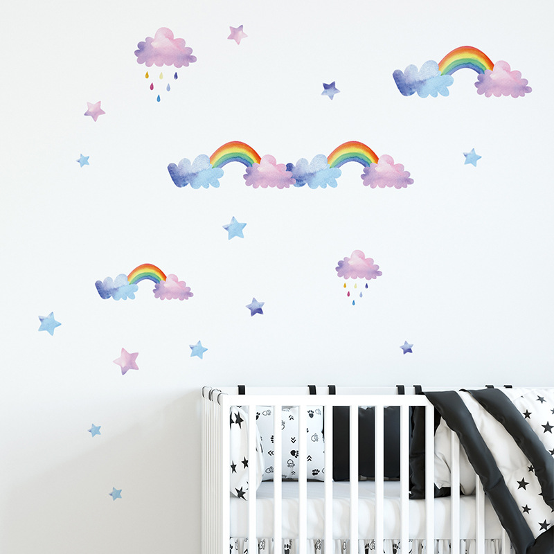 Cartoon Cloud Rainbow Wall Sti - Baby Nursery Mural Wallpaper avis et prix
