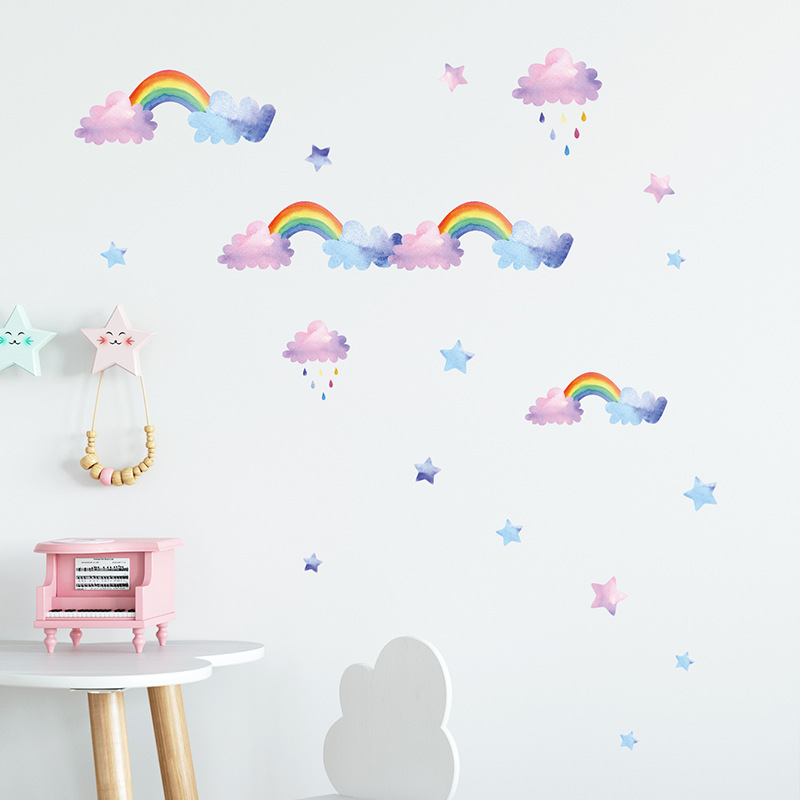 Cartoon Cloud Rainbow Wall Sti - Baby Nursery Mural Wallpaper avis et prix