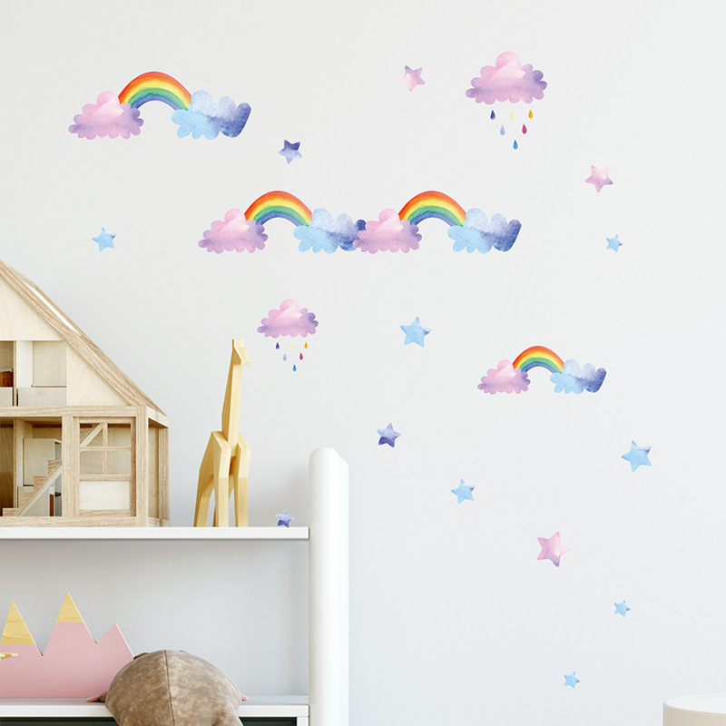 Cartoon Cloud Rainbow Wall Sti - Baby Nursery Mural Wallpaper avis et prix