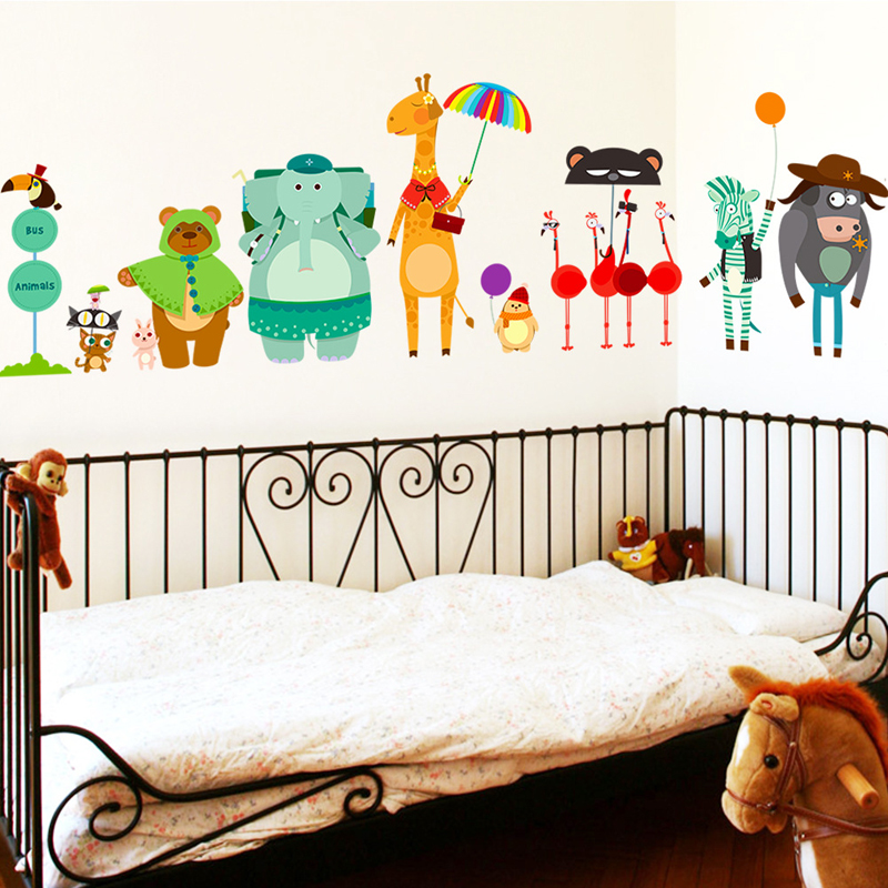 Cartoon Zoo Bus Station Wall S - Baby Nursery Zoo Animals avis et prix