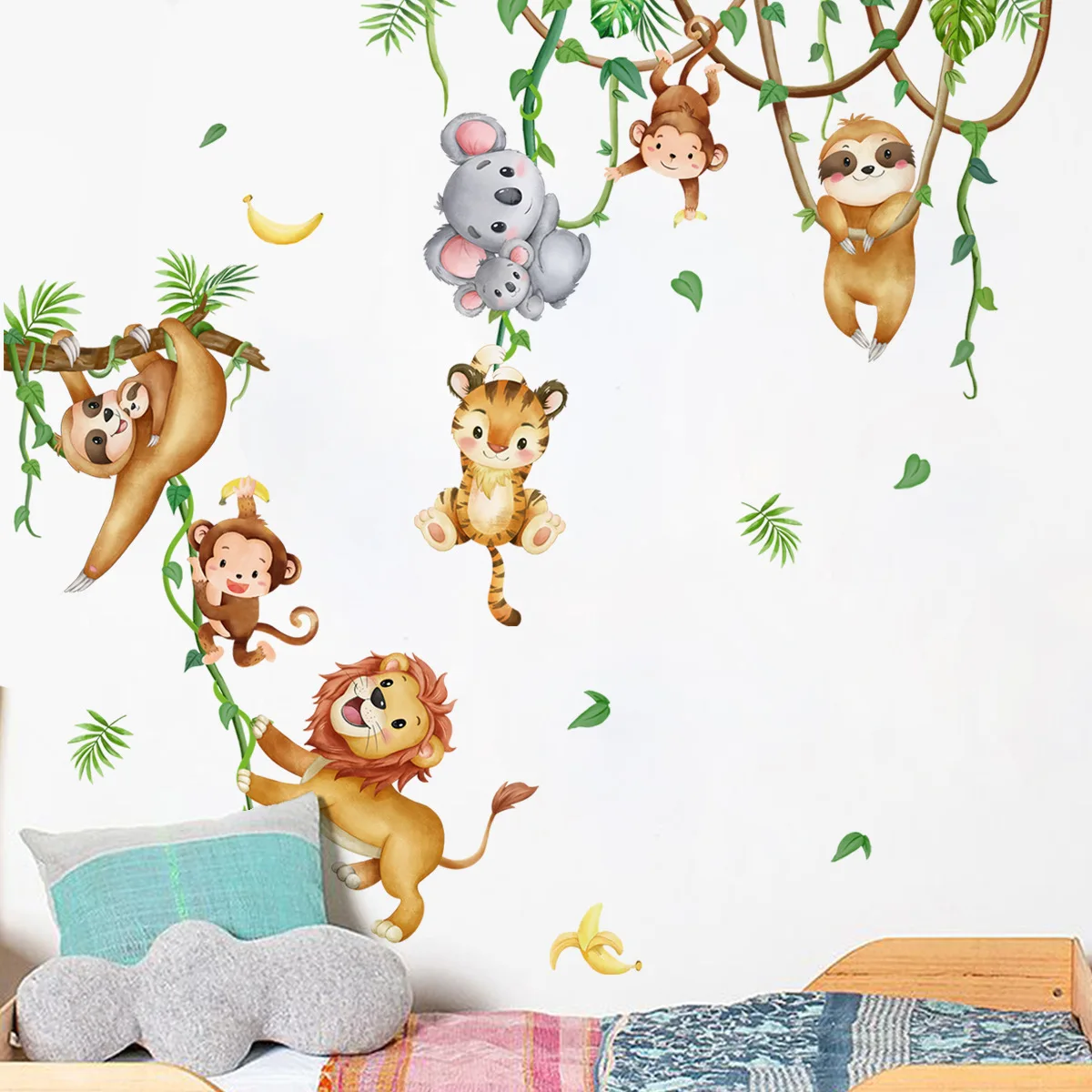 Forest Animal Lion Sloth Monke - Baby Nursery Wallpaper Girl avis et prix