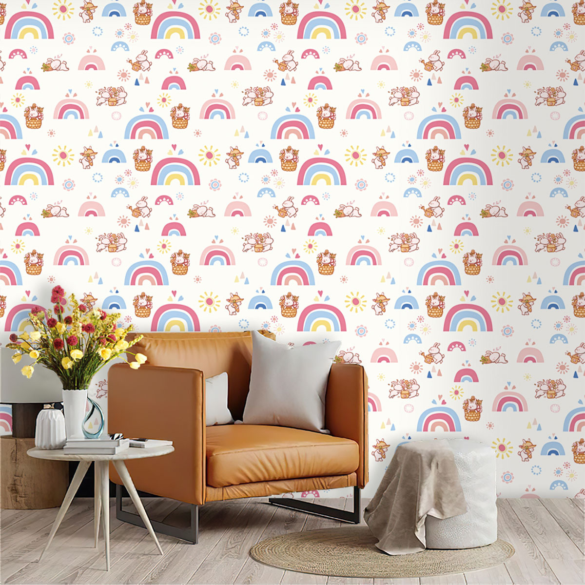 Boho Rainbow Kids Stick and Pe - Baby Nursery Wallpaper Girl avis et prix