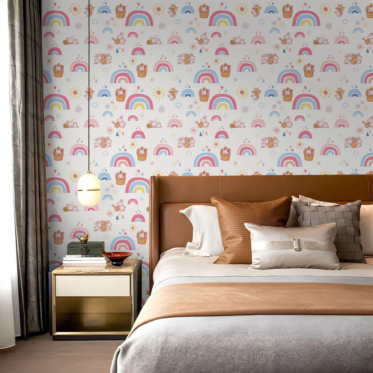 Boho Rainbow Kids Stick and Pe - Baby Nursery Wallpaper Girl avis et prix