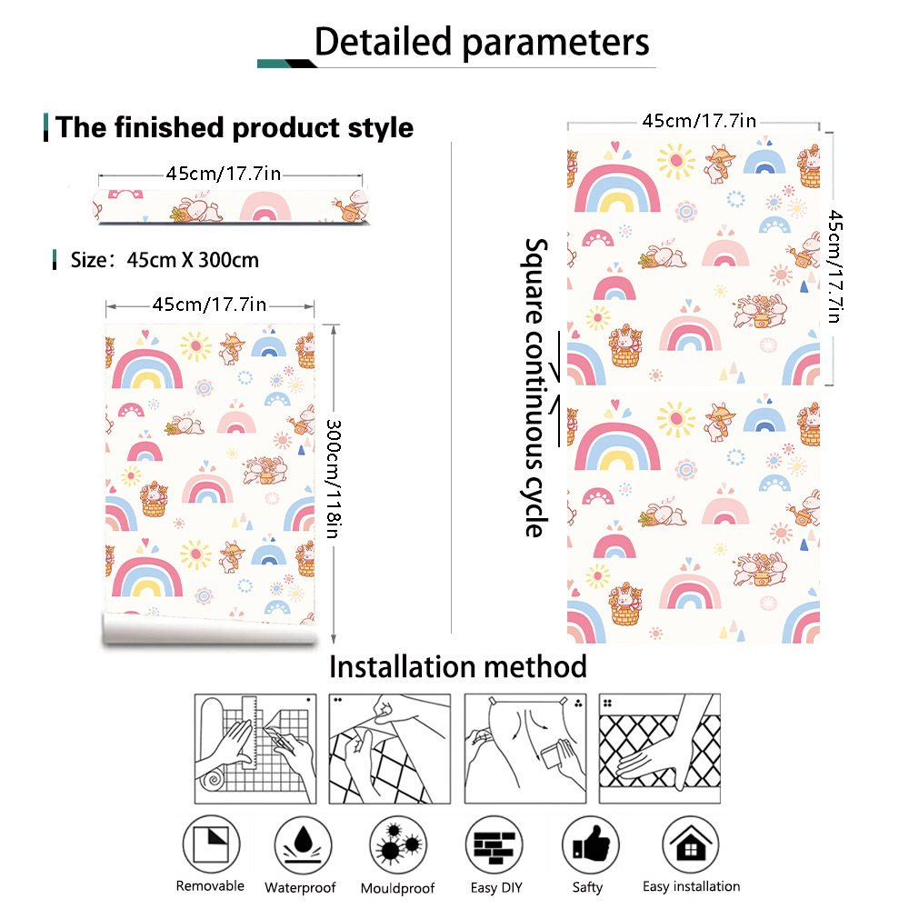 Boho Rainbow Kids Stick and Pe - Baby Nursery Wallpaper Girl avis et prix