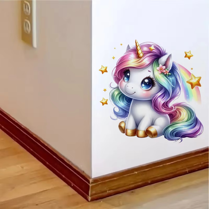 Cute Rainbow Unicorn Wall Stic - Baby Nursery Mural Wallpaper avis et prix