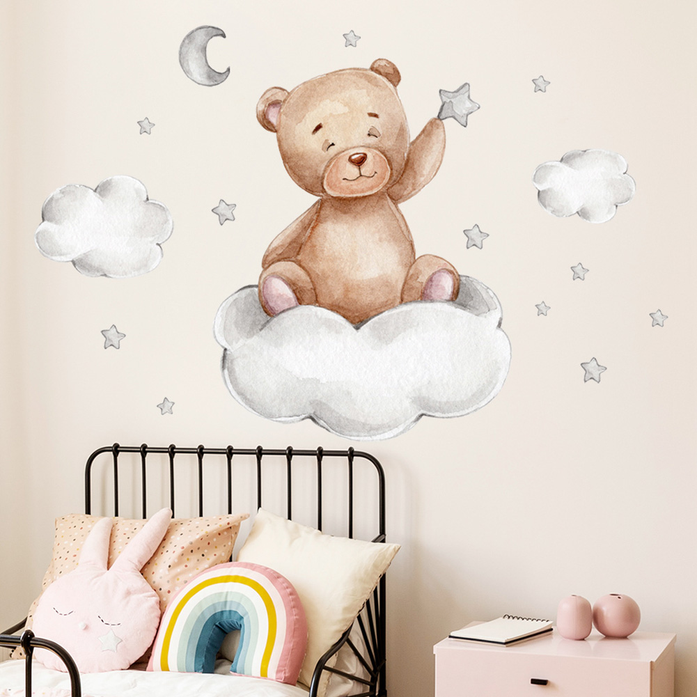 Bear Moon Clouds Stars Wall St - Baby Nursery Mural Wallpaper avis et prix