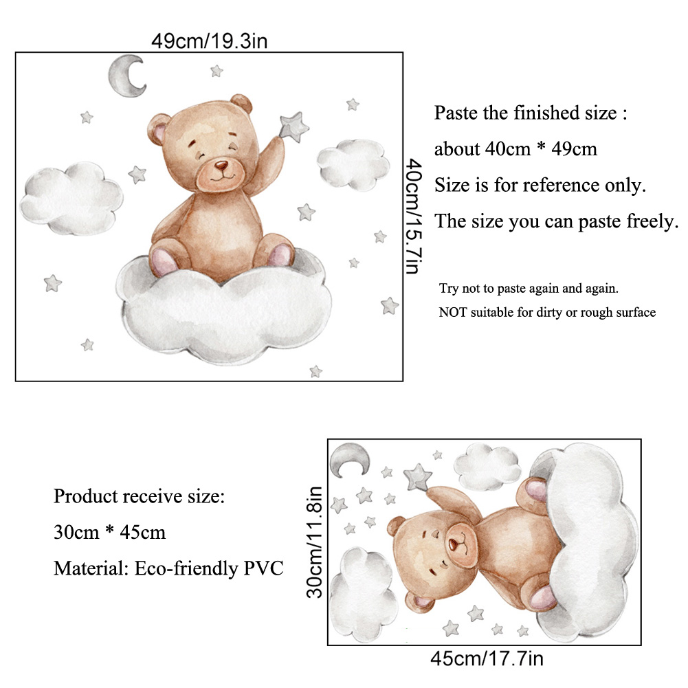 Bear Moon Clouds Stars Wall St - Baby Nursery Mural Wallpaper avis et prix