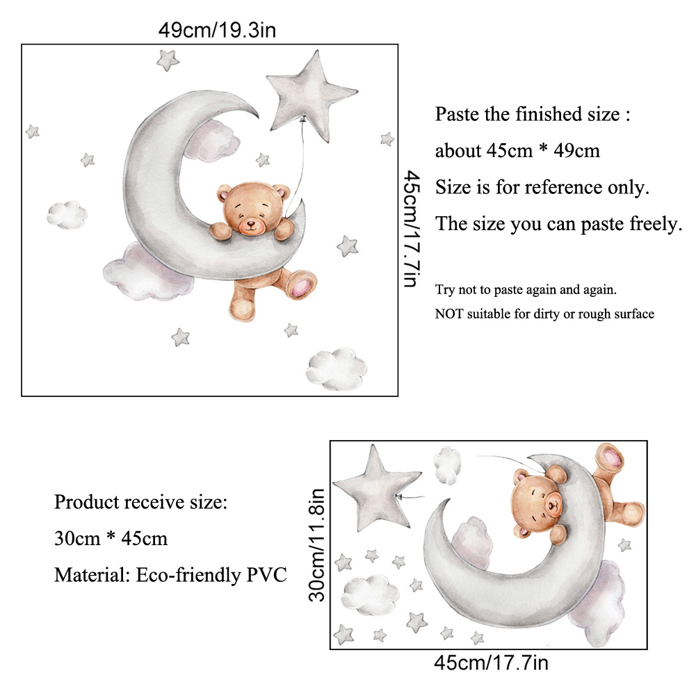 Bear Moon Clouds Stars Wall St - Baby Nursery Mural Wallpaper avis et prix