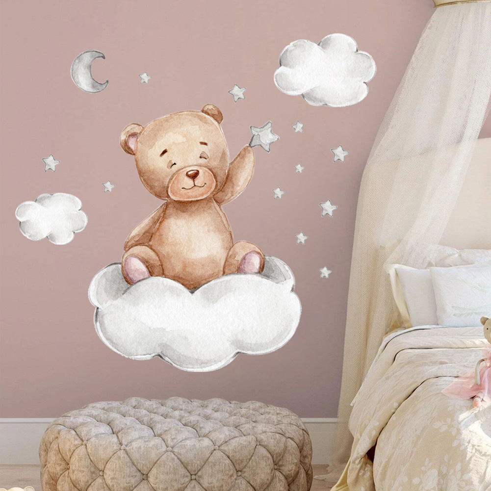Bear Moon Clouds Stars Wall St - Baby Nursery Mural Wallpaper avis et prix