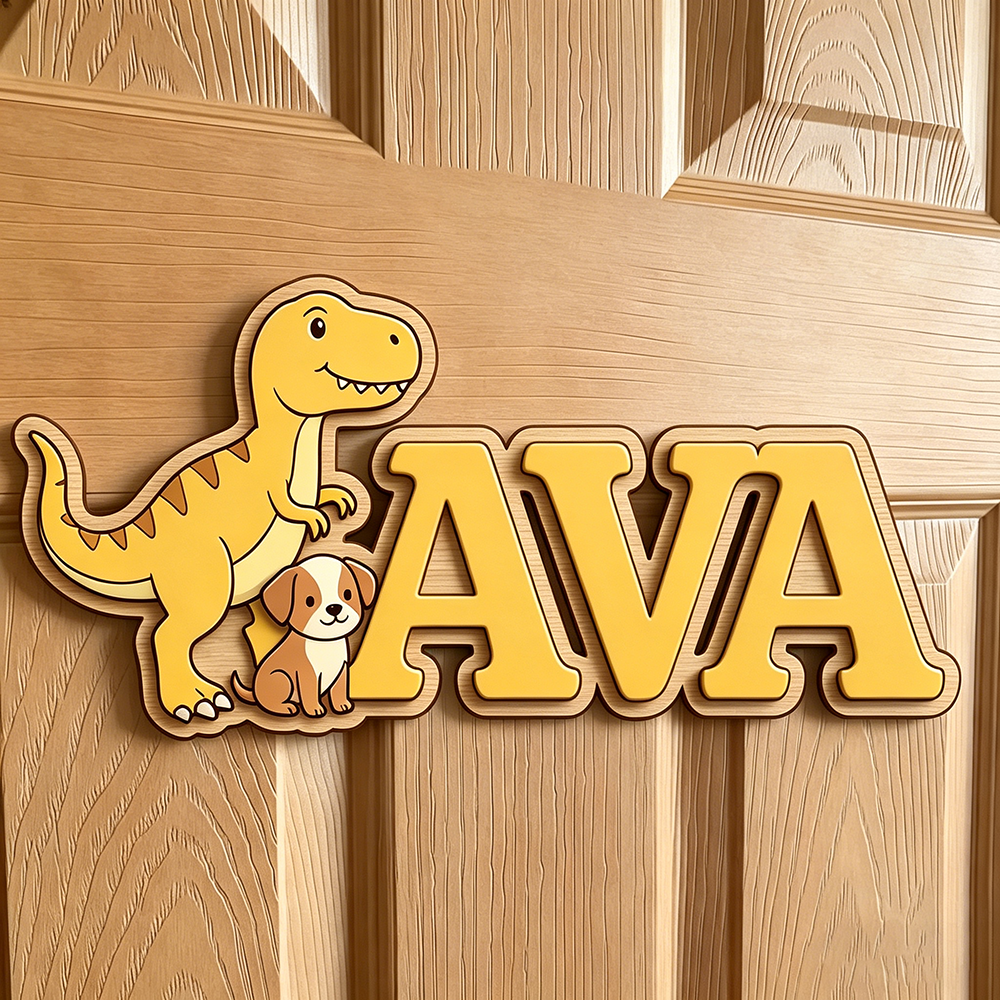 Custom T-Rex & Puppy Kids Name - Baby Nursery Neutral avis et prix