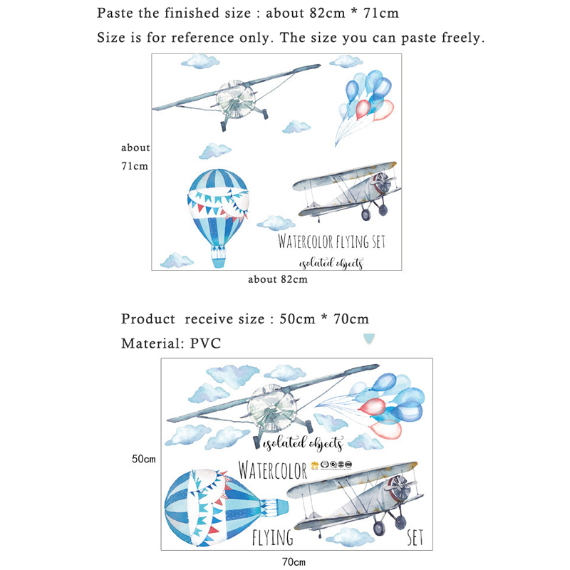 Watercolor Airplane Hot Air Ba - Baby Nursery Mural Wallpaper avis et prix